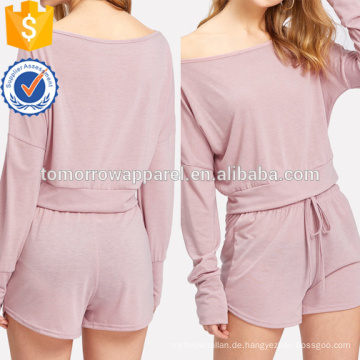 Drop Schulter Crop Pullover mit Shorts Herstellung Großhandel Mode Frauen Bekleidung (TA4083SS)